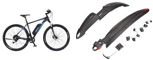 Fischer E-Mountainbike, MONTIS EM 1724.1 E-Bike MTB für Damen und Herren, RH 51 cm, Hinterradmotor 45 Nm, 48 V Akku, schwarz matt, 29 Zoll & Unisex Spritzschutz Set 26 29, Schwarz, Uni EU