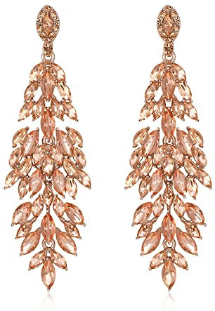 EVER FAITH Kristall Ohrringe für Hochzeit, funkelnde Marquise-förmigen Strass Tropfen baumeln Kronleuchter Champagner Farbe