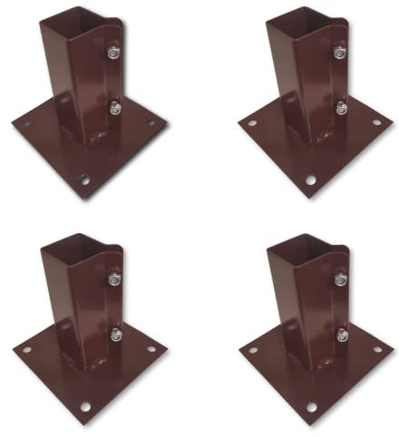 LLB Bolt Down Square Bracket for Pergola Posts Heavy Duty Red Powder Coated Post Fence Foot Base Support Size: 50mm x 50mm (2inch x 2inch) pack of 4