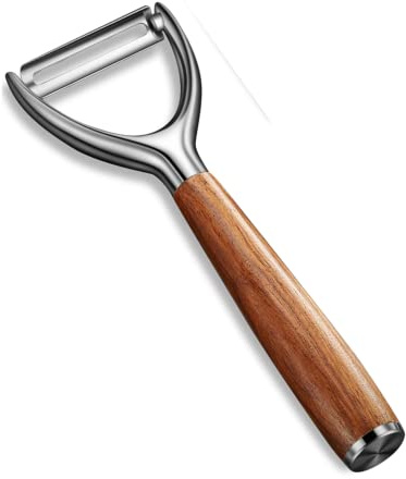 MEIJMJIA - Universalschäler für Obst und Gemüse(Y-förmig) | ,Extra scharf - Zackenschliffklinge/Zweischneidig,Ergonomischer Griff,Peeler-Set mit Edelstahlklingen,Holzgriff