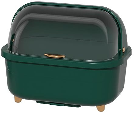 Escurridor de Platos con Tapa Caja de Secado de Platos de Plástico Escurridor de Platos Multifuncional para Ahorro de Espacio para Accesorios de Cocina (L verde)
