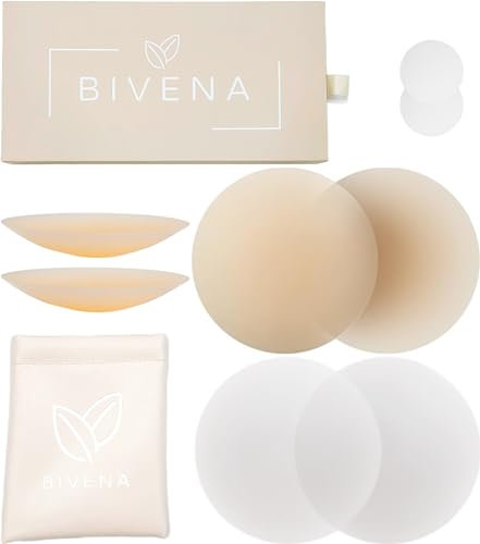 Bivena® Nippelpads - Nipple Cover - Wiederverwendbare Nipple Pads mit Brustwarzen Abdeckungen - Nippel Cover Damen - Dünne Selbstklebende Nippel Pads Nippelabdeckung aus hochwertigem Silikon [8 cm Ø]