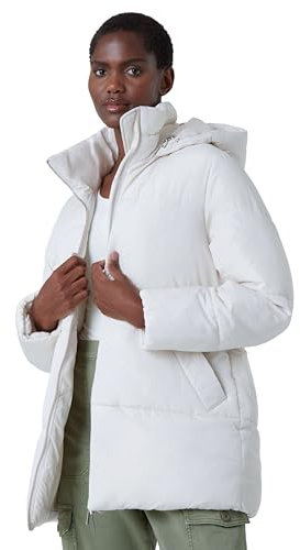 Roman Originals Oversized Padded Hooded Coat for Women UK - Ladies Everyday Autumn Winter Funnel Neckline Comfy Soft Evening Vacation Work Party Night Out - Size 12 - Ivory