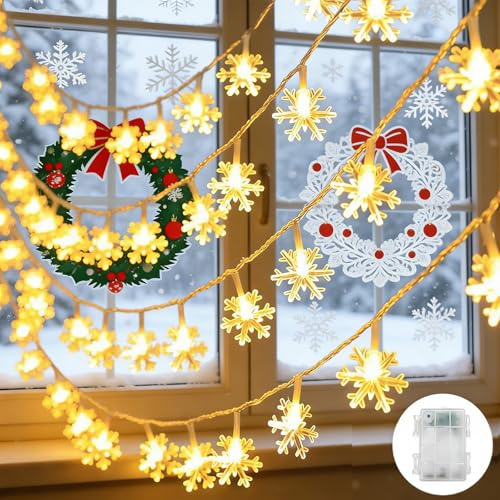 XVZ Lichterkette Batterie, 3m 20 LED Schneeflocke Lichterkette mit Timer, Weihnachten Deko Lichterketten für Schlafzimmer, Garten, Fenster, Party, Innen Deko - Warmweiß