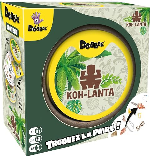 Dobble Asmodee Koh-lanta - Jeux de société - Jeux de Cartes - Jeu d'observation et de rapidité - Jeu Adulte et Enfant à partir de 6 Ans - 2 à 8 Joueurs - 15 Min - Version française
