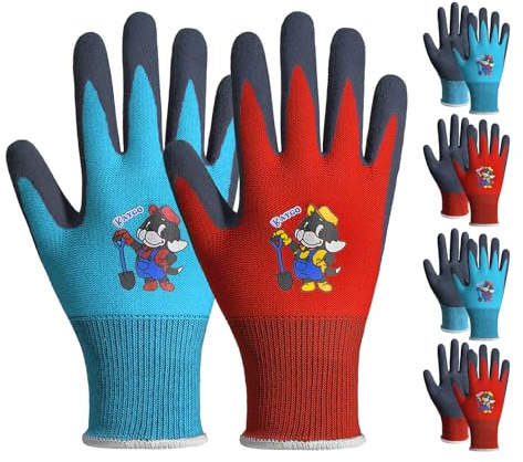 KAYGO 4 Paar Kinder Gartenhandschuhe Set für 3-9 Jahre, KGKID100 | Sandige Latex Beschichtung, Kinder Arbeitshandschuhe Schutzhandschuhe, Ideal für Garten und Hausarbeit DIY (2XS (Jahre 7-9))