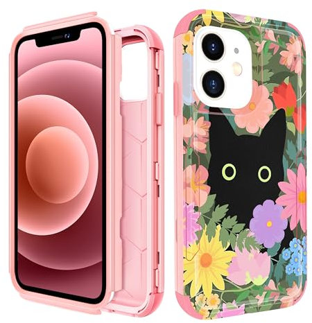 Pegmode for iPhone 11 Case,Heavy Duty Protective Cute Cat Flower Phone Cover for Women Men Girls Boys Hard Cases for Apple 11
