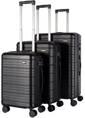 StahlHaus® Hartschalen Koffer 3er Set M + L + XL Reisekoffer – Rollkoffer Schwarz Luxe – 4 Rollen TSA Zahlenschloß – Handgepäck Trolley Premium ABS+PC Mix Hartschale