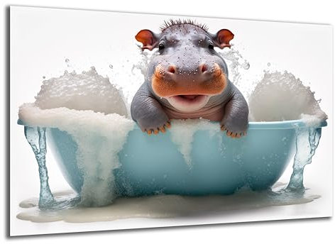 DARO Design - Toiletten-Bild auf 6mm HDF 40x30 cm Baby Nilpferd Hippo in der Badewanne - Wand-Deko Bilder Lustiges Geschenk