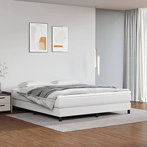 Rantry Boxspringbett mit Matratze, weiß, 180 x 200 cm, aus Kunstleder, Bettgestell für Wohnzimmer, Schlafzimmer