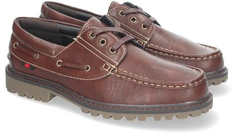82658 Mocasines Elegantes de Hombre con Suela Dentada Resistente, Diseno Clasico con Cosidos y Cierre de Cordones. Marron Talla 40