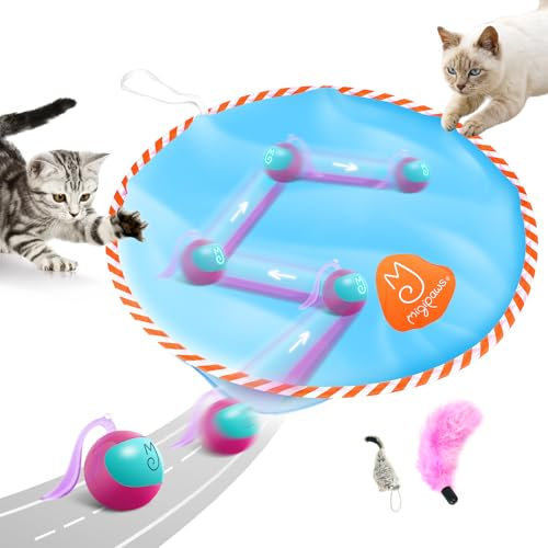 Migipaws Interactive Cat Ball Toy Set, Fun Tracker, Glowing Chase Ball with MystiChaser Pouch, Fluffy Tail, Small Mouse ,Cat Toys for Bored Indoor Cats (Rose)
