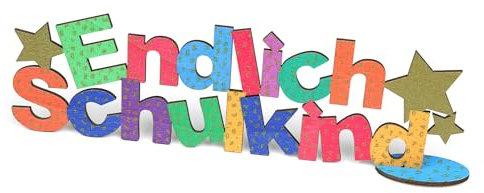 Oblique Unique® Schuleinführung Aufsteller aus Holz Stifte Endlich Schulkind ABC 123 Tisch Dekoration Einschulung (Endlich Schulkind)