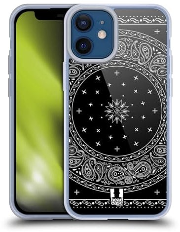 Head Case Designs Runden Schwarz Klassische Paisleymuster Gelhülle [Militärischer Schutzgrad] Kompatibel Mit Apple iPhone 12 Mini Und Kompatibel Mit MagSafe