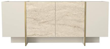 moebel17 Sideboard Kommode Flurschrank Mehrzweckschrank, 2 Türen und 3 Schubladen, Holzoptik, mit, Beige mit Granit Optik, Metall Griffe, 180 x 75,5 x 46,6 cm 2550