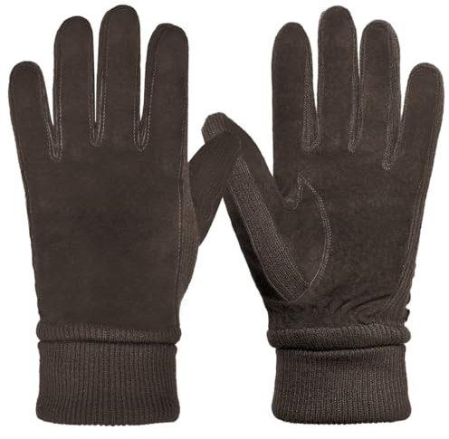 Harssidanzar Damen Winter Wildleder Handschuhe Thermal Wolle Fleece gefüttert Outdoor Wärme SL024EU, Braun,Größe L