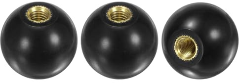 M METERXITY 3-Pack Threaded Ball Knobs, M8 Female Thread 30mm Dia. Thermoset Ball Knob for Lathe/Machine/Lawn Mowers, Round Phenolic Brass Insert Lever Handle [Black]