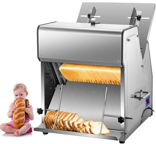 BDJSN Automatische Brotschneidemaschine, Kommerzielle 370-W-Brotschneidemaschine Mit 12-mm-Klingen, 110–390 Mm Einstellbare Brotlänge, Lebensmittelformmaschine Für Toast, Schinkenscheiben