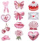 12 Stück Aufbügler, Bügelflicken Rosa Schleife Herz Schmetterling Lippen Kirsche Rose Ästhetik zum Aufnähen bestickte Applikationen für Mädchen Damen Kleidung Rucksäcke Hüte