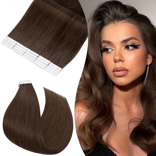 Rich Choices Tape Extensions Echthaar Tape in Extensions 35cm 20 Stück #4 Mittelbraun Haarverlängerung Echthaar Remy Seidig Gerade Invisible Tape ins Haar Extensions Natürliche Haarverdichterung