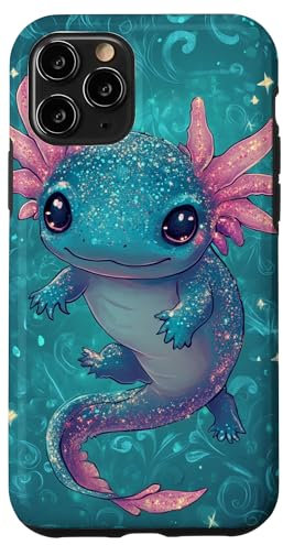 iPhone 11 Pro Cute Axolotl with Stars Axolotls on Turquoise Case
