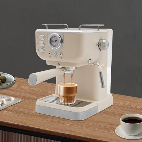 Esyogen Espressomaschine 1500ML Halbautomatische Kaffeemaschine Espressomaschine mit Milchaufschäumer 1050W Kompakte Espresso-Kaffeemaschine Für Haus, Büro, Cafés, Weiß