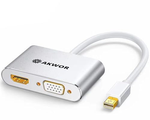 AKWOR 4K Mini Displayport to HDMI VGA Adapter, 2-in-1 Mini DP to VGA + HDMI Compatible with Laoptop(Not Compatible with Thunderbolt)