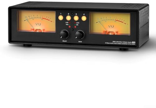 GLOBALHUT Analog Dual VU Meter, MIC+Line Analog Dual VU Meter, 2-IN-2-OUT Audio Switcher Box With DB Panel Display(Yellow backlight)