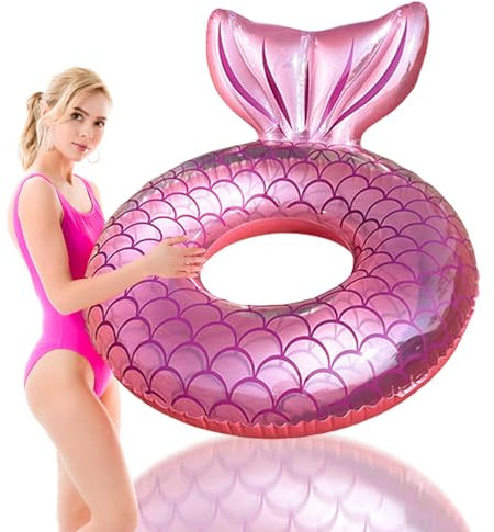 Bouée Piscine Gonflable Adultes,90cm Bouée de Natation Sirène,Anneau de Natation Gonflable Adulte Rose Queue Poisson,PVC Bouée Piscine Femme et Fille pour Les Fêtes D'été sur La Plage et La Piscine
