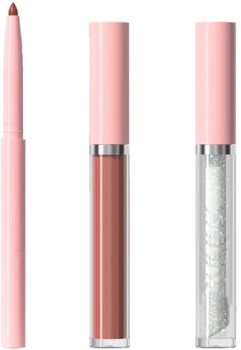 3-in-1 Lippenstift Lippenöl Peel off Lip Liner Set Lipliner Lipstick Lipgloss Lippenkonturenstift Lasting Non-Stick Cup Wasserdichter Liquid Makeup Gift (#12)