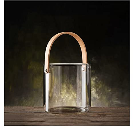 NexaGeniX sektkübel Transparenter Glas-Eiskübel, Kleiner Eiswürfelbehälter, Champagner-Bier-Weinkühler mit Bambusgriff for Gefrierschrank-Cocktail-Bar-Party eiskübel