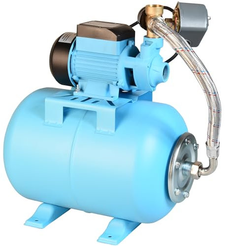 Hauswasserwerk QB 60 - Geräuscharmer Hochdruck - Wasserpumpe (2100l/h, 370W, Förderhöhe 39m) - 24L Druckkessel - Hauswasserautomat mit Druckschalter Manometer - Ideal für Gartenbewässerung 24 Liter