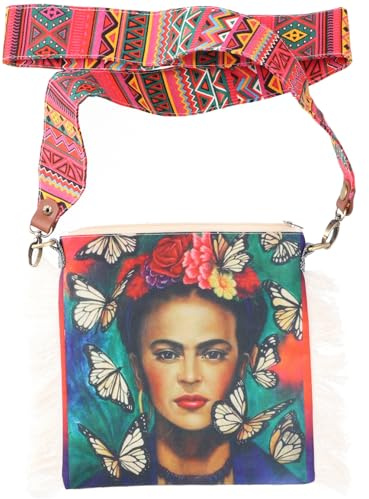 Farbenfrohe Boho Schultertasche aus stabilem Webstoff mit Druck, Mexiko