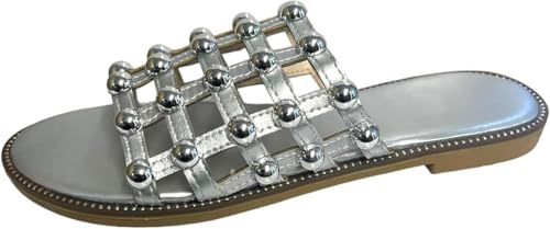 House of Sehrish RGD353 PU-Sandalen mit Nieten, silber, 40 EU