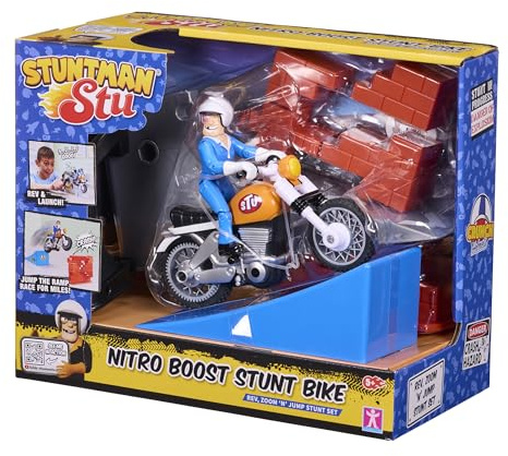 BANDAI - Stuntman STU - Nitro-Boost-Motorrad - Stunt-Spielzeug für Kinder - Stuntman-Figur enthalten - Crash-Spiel mit Fahrzeug und Zubehör - Spielzeug ab 4 Jahren - COSS8201