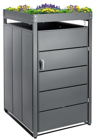 Youyijia Mülltonnenbox für 240L Tonnen – Mülltonnenverkleidung abschließbar & wetterfest – Müllbox Tonnenhaus Abfallbox Abfallbehälter für Garten & Einfahrt (Anthrazit mit Pflanzdach, 1 Tonnen)