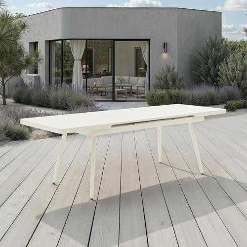 IDIMEX Gartentisch Sunny ausziehbar 180–240 cm, Weiß – großer Tisch mit integrierter Verlängerungsplatte aus pulverbeschichtetem Aluminium UV-beständig pflegeleicht für Terrasse Balkon Garten