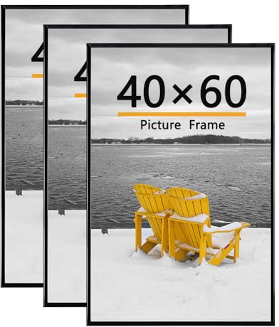 Baoee 3 Pack 40x60 Bilderrahmen, 40x60 Bilderrahmen Schwarz für Fotogalerie - Einschubstreifen, horizontale oder vertikale Wandmontage