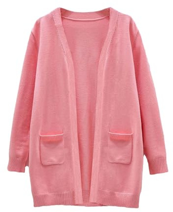 KODMNSW Mädchen Strickjacke Lang Strick Cardigan Strickmantel Schuluniform mit Taschen Warm Strickjacken Langärm Pullover Einfarbig Casual Feinstrickjacke Baumwollstrickpullover