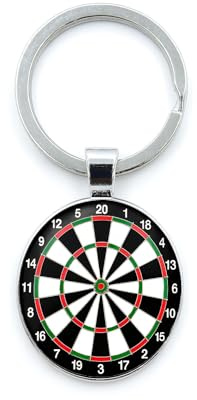 Harts Dartboard Keychain with Metal Ring, 25mm Dome Design, 6cm Length, Three variation, Gold Silver or Antique Brass