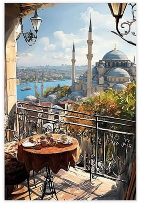 Istanbul-Stadtbild auf Leinwand, Poster, Wandkunst, Dekordruck, Bild Gemälde für Wohnzimmer, Schlafzimmer, Dekoration, 40 x 60 cm