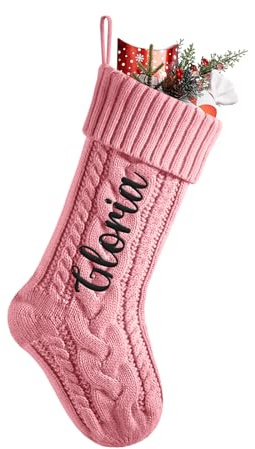 NIBESSER Weihnachtsstrumpf Personalisiert Name 46cm große gestrickte Christmas Stockings hängende Familie Weihnachtsstrumpf für Feiertags, Familienparty, Dekoration, Rosa