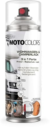 MotoColors Wohnwagen- & Camperlack 3 in 1 Farbe Sprühfarbe 400ml - Primer, Rostschutz, Lack - Schwarz Matt