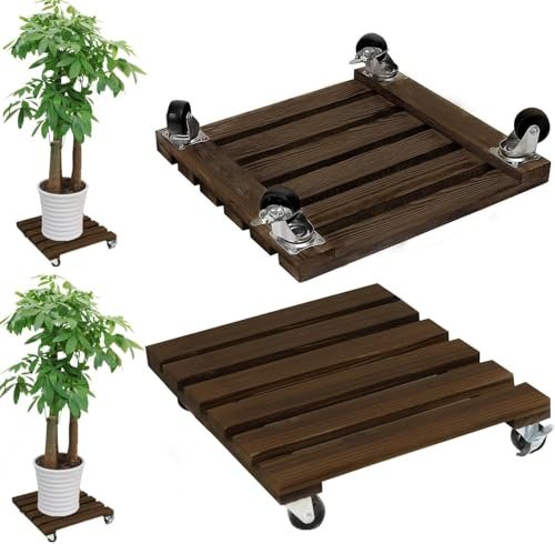 Pflanzenroller Quadratisch,2 Stuck Blumenroller 40x40cm Rollbrett Rund, Pflanzen Rollbrett 100Kg Tragkraft, Pflanzenroller Outdoor, Blumentopf Untersetzer Mit Rollen, Blumenuntersetzer mit Rollen