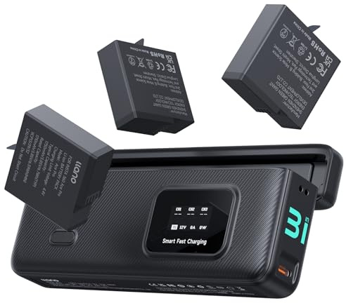 llano AC3 30W Ladegerät mit 3er-Pack 1950mAh Ace Pro 2 Akkus für Insta360 | Für Ace Pro 2 / AcePro / Ace Actionkamera, Dreifach-PD-Laden, LED-Display, tragbare Aufbewahrung