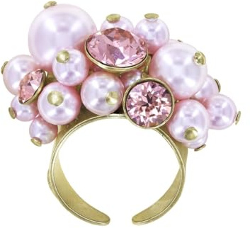 Konplott: Ring Pearl Shadow shinny brass, sehr modischer Gipsy-Ring mit Perlen und Kristallsteinen, für Damen/Frauen (rosa)