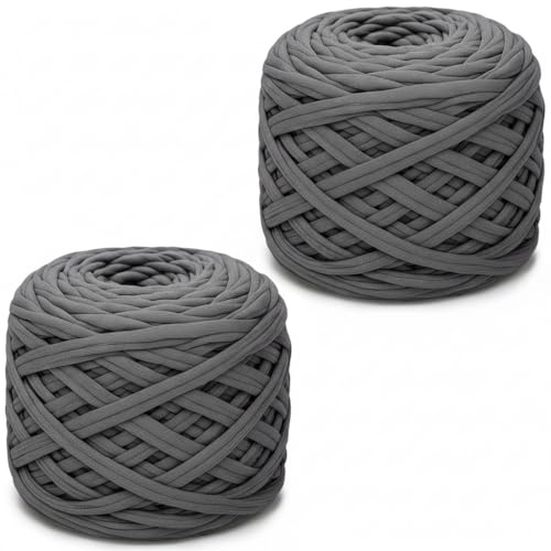 Xtrillogen 2x300g Tshirt Garn,Dicke Häkelgarn für Taschen,Baumwollgarn zum Häkeln,Chunky Yarn,Strickgarn,Textilgarn,für Gehäkelte Taschen,Körbe,Decke,Mützen,DIY-Bastelarbeiten(Dunkelgrau)