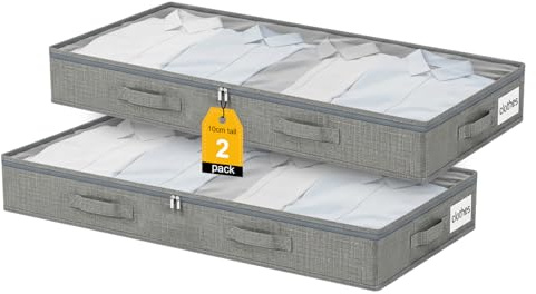 2 stycken förvaringsboxar för undersäng, 50 l undersängbord 10 cm hög stor | förstärkt med dragkedja vikbar garderob arrangör klart fönster, för kläder, täcken och sängkläder