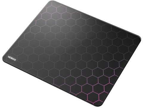 Vetroo GMP300 Tempered Glass Gaming Mouse Pad, Micro-Etched 3mm Tempered Glass with Silicone Anti-Slip Base, Multi-Layer Curing, Smooth Operation for Esport & Work (Black)