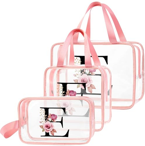 DBPBToU Trousse de Toilette Transparente Femme avec Personnalisation, Trousse de Maquillage Voyage, Cadeau Femme Personnalisé Lettres, Idée Cadeau Anniversaire, Fête des Mères (E)